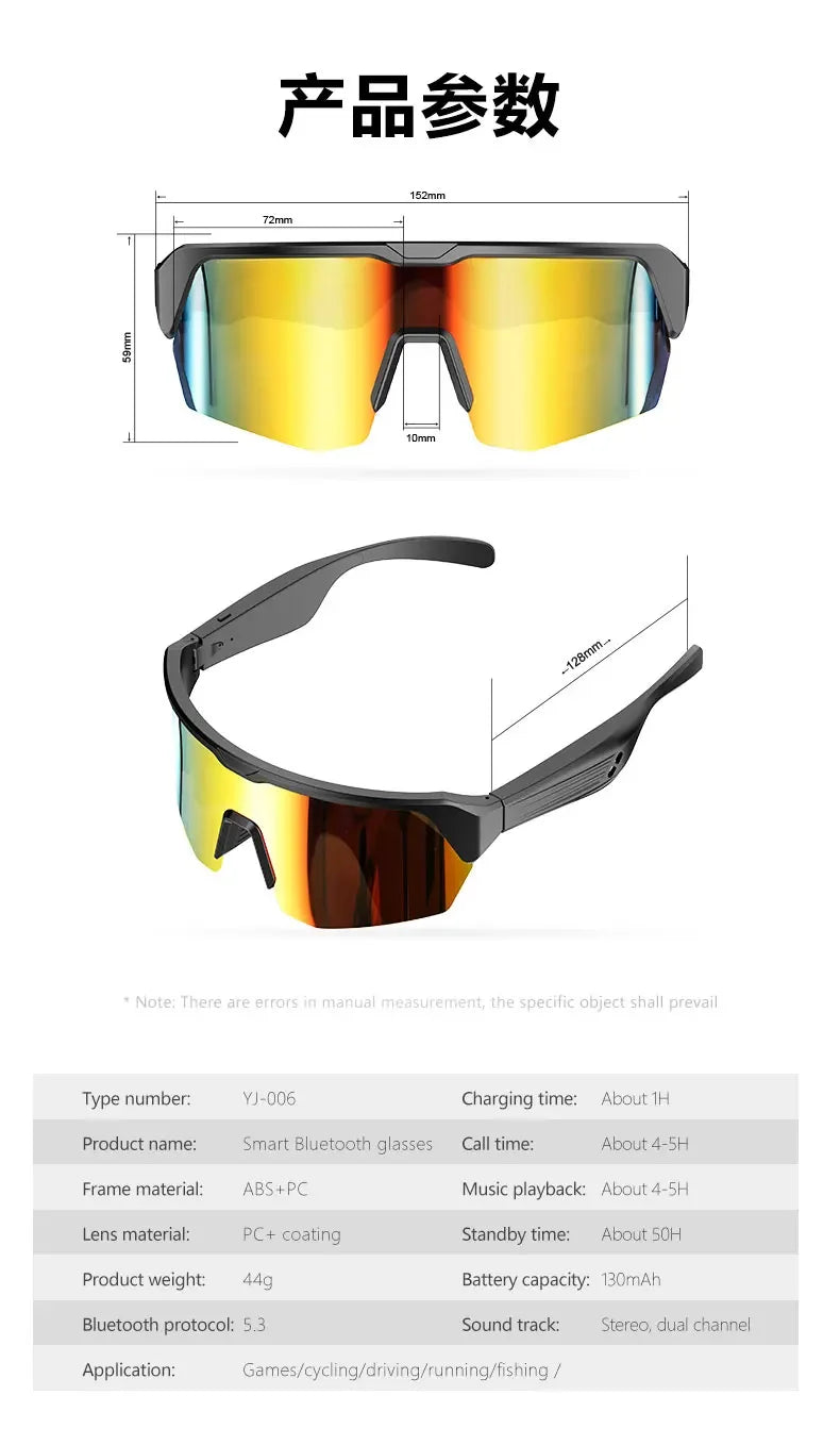 Cycling Bluetooth Smart Glasses Technology Audio Call Remote Headset Sunglasses Sports Driving Music Earbuds Headphones