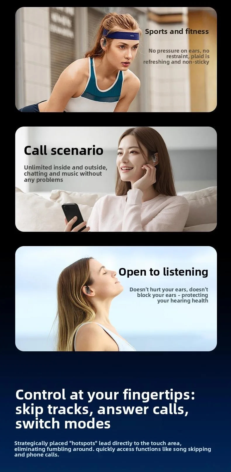 Bluetooth 5.3 Earphones True Wireless Headphones with Mic Button Control Noise Reduction Earhooks Waterproof Headset for Sports