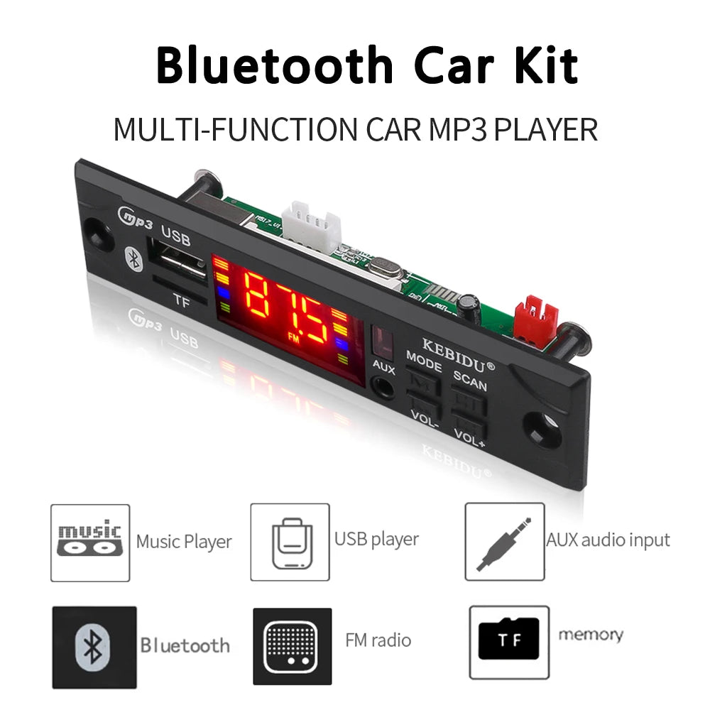 Bluetooth 5.0 MP3 WAV WMA Decoder Board Wireless MP3 Player Color Screen with FM Radio Module Remote Control for Car     Speaker