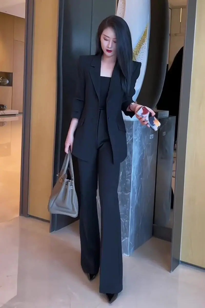 Blazer and Pant Sets for Women 2 Pieces Wear To Work Suits Autumn Winter Trousers Woman Office Professional Black Casual Elegant