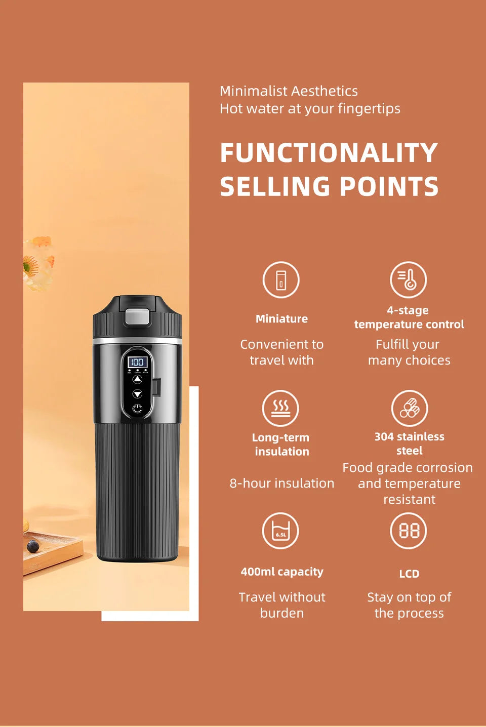Car Thermos Cup 500ml Large Capacity 12V/24V Car Truck Universal Heating Cup Stainless Steel Car Electric Heating Cup