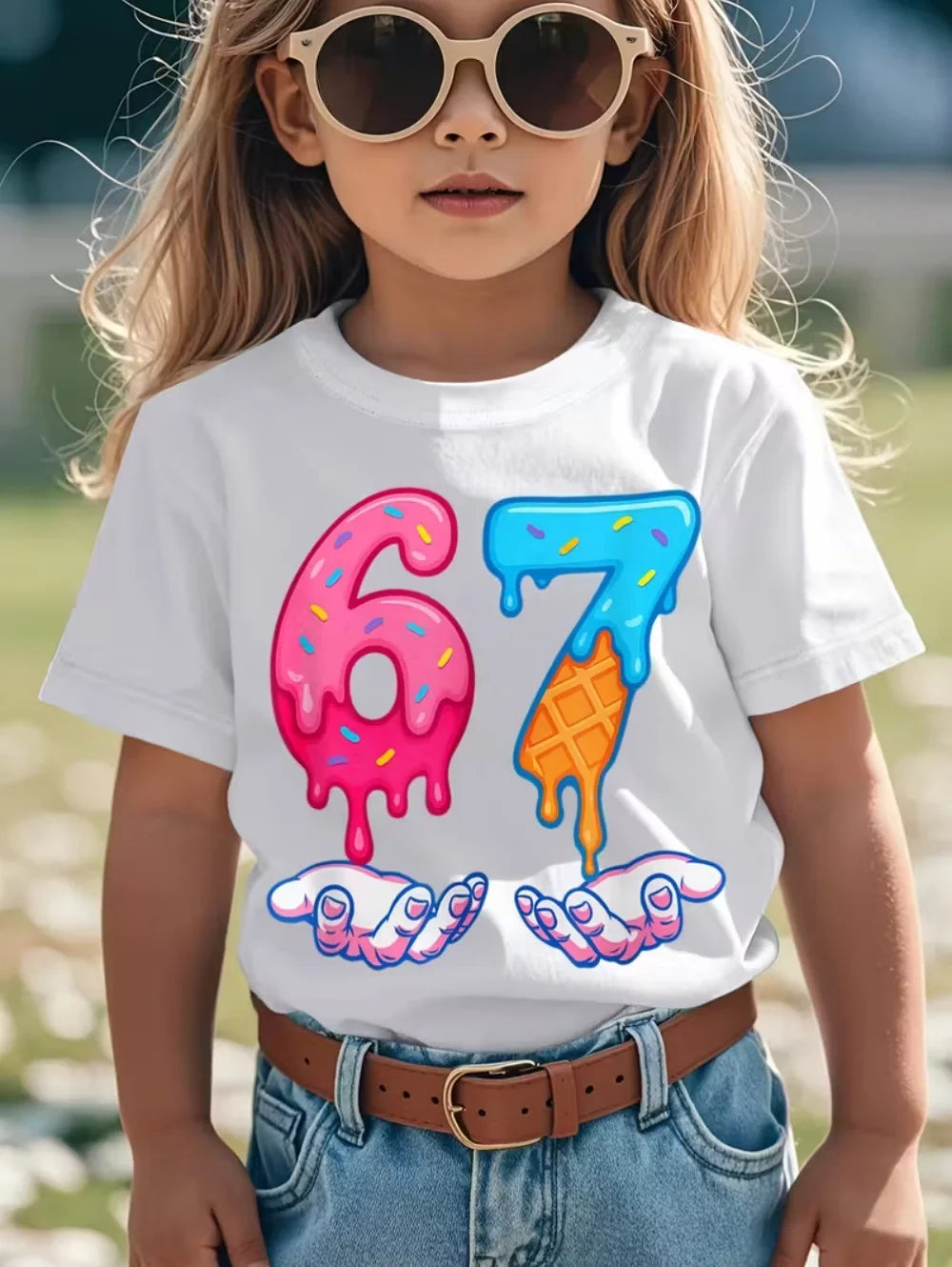Summer 67 Number Children T-Shirt Funny Short Sleeve Tee Loose Cotton Comfortable Boys Girls Top Streetwear Fashion Kids Clothes