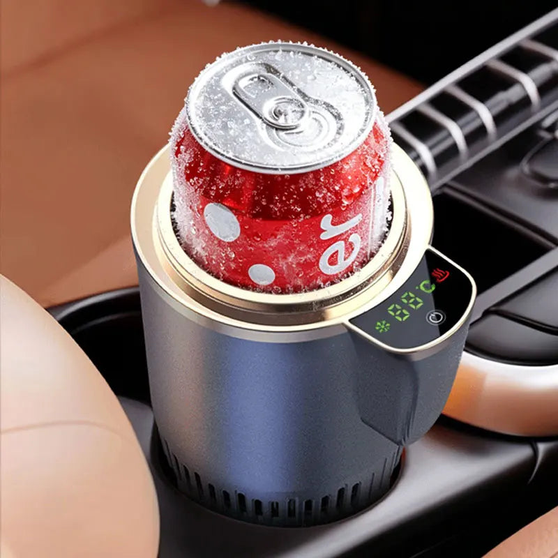 2-in-1 Car Heating and Cooling Cup With Display Screen 12V Button Control For Hot and Cold Functions Beverage Bottle Thermos Cup