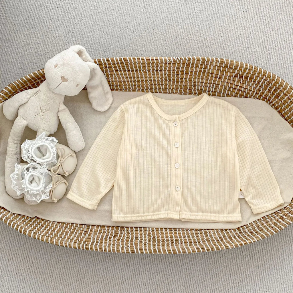 Summer Baby Girl Sunscreen Shirt Solid Color Simple Round Neck Air Conditioning Cardigan Lightweight Breathable Girl's Coat