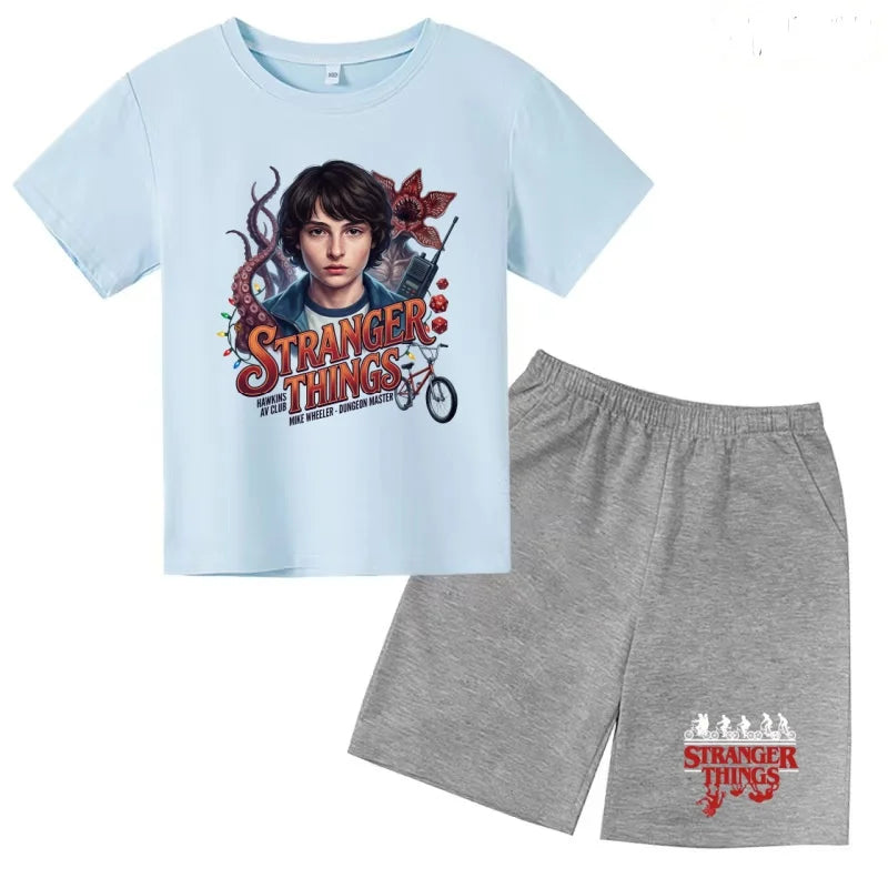 Summer Kids 2026 New Science Fiction Movie Print T-shirt Short sleeve+Shorts Two-Piece Set Boys Girls 3-12 Yrs Casual Sports Set