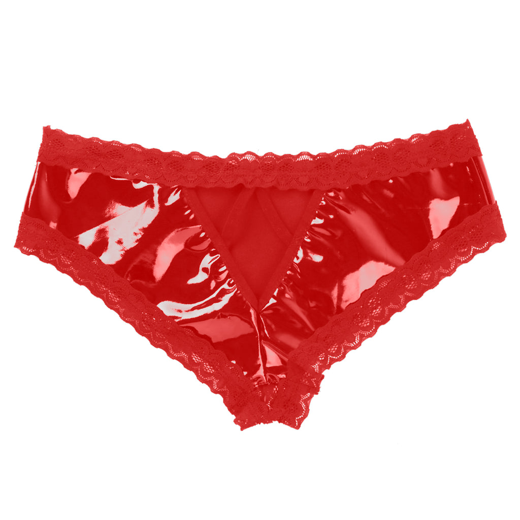 Lingerie for Ladies Women's Erotic Panties Crotch Open Sex Wet Look Porn Underwear Patent Leather Lace V-Back mujer Mini Briefs