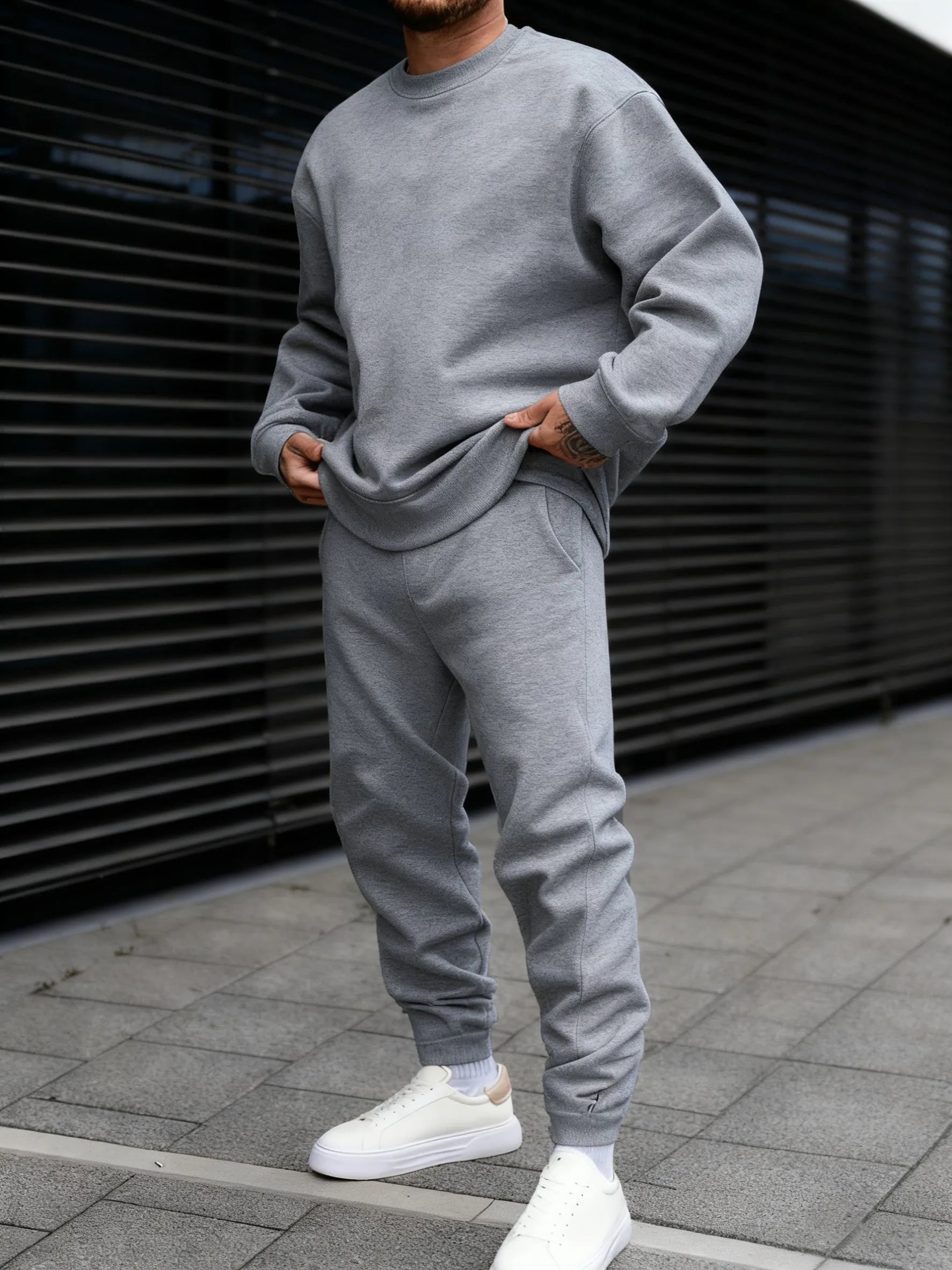Jogging Solid New In Men's Set Streetwear All-Match Casual Hoodie Sweatpant Suit Fleece Loose Clothes Autumn Sport Long Pants