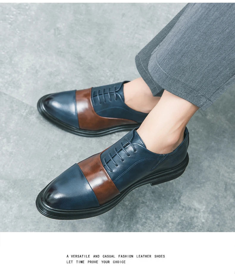 Man Casual Business Shoes Men Patchwork Leather Oxfords Fashion Dress Flats Leisure Office Men's Formal Wedding Shoes