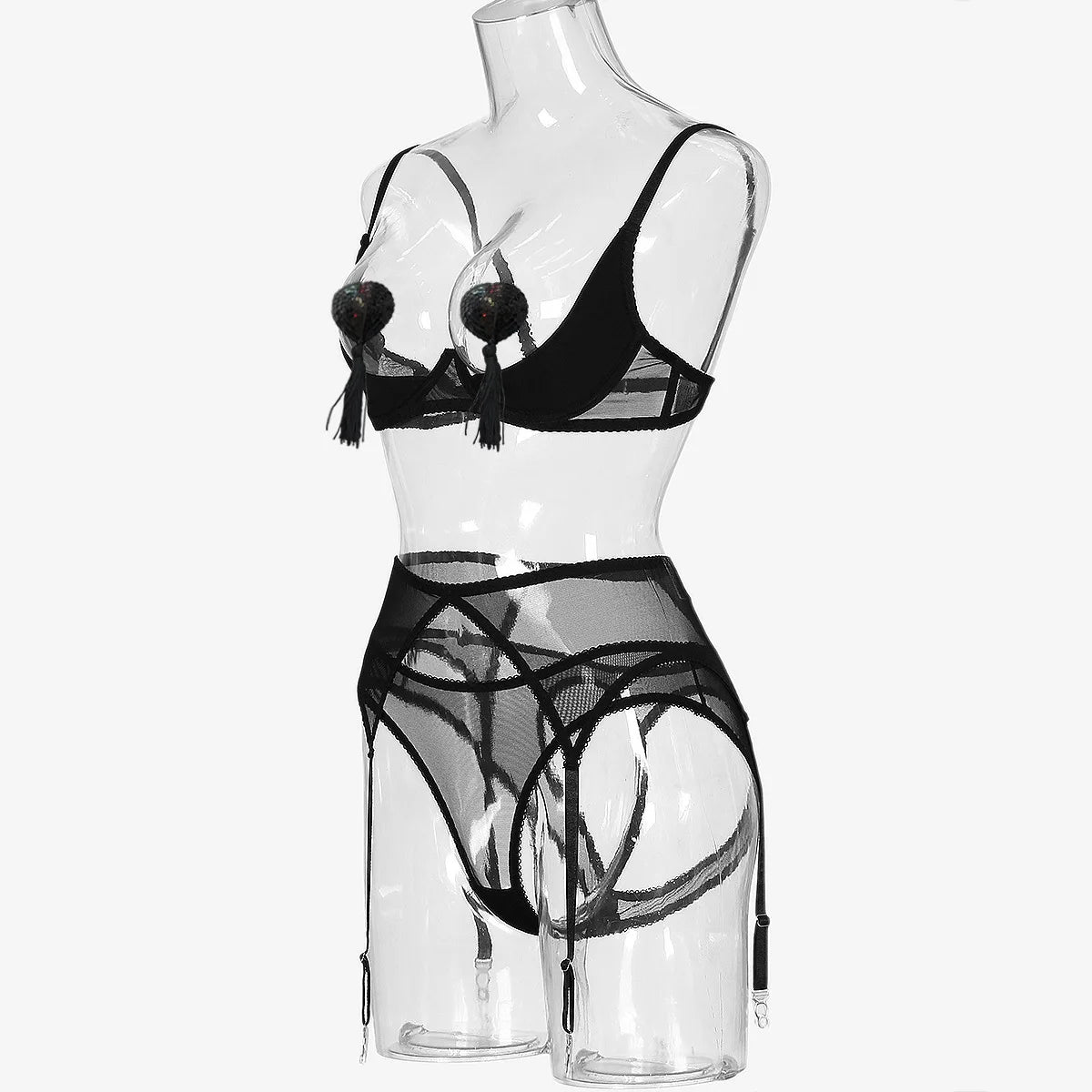 Bra Set Breast revealing deep V-shaped binding strap tassel hollow out sexy lingerie sexy set diamond girl bra and panties sets