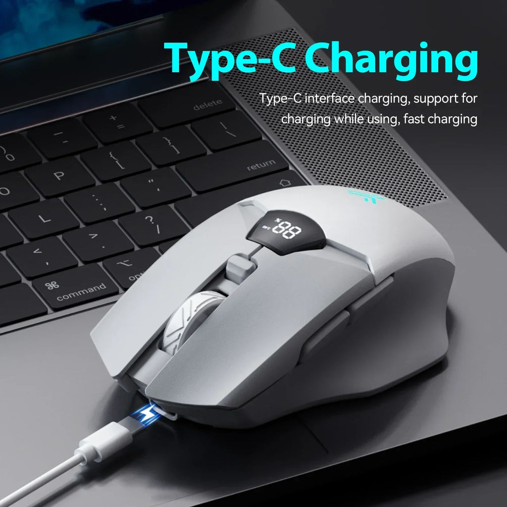 Wireless Bluetooth Mouse with Digital Battery Display, Silent Ergonomic Mouse for PC Laptop Gaming, 2.4G/Bluetooth 5.0