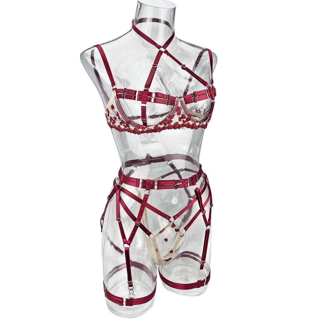 Lingerie Double color splicing strap complex heavy craft underwear 5-piece set Fantasy clothing sexy woman clogs xxx sexy set