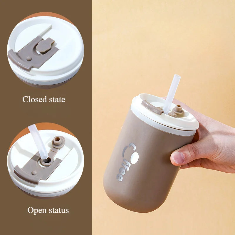 500ml Double Wall Stainless Steel Thermos Cups with Straw Insulated Thermal Mug Vacuum Flasks Coffee Travel Drinks Water Bottle