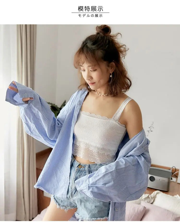 Summer Sexy Lace Camisole Tank Tops Women Beautiful Back Top Lady Seamless Hollow Out Elastic with Chest Pads Woman Clothing