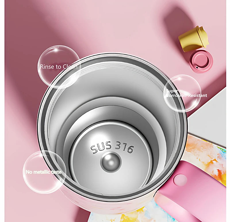 COOKER KING Spot Goods Vacuum Cup Thermal Mug Straw Insulated Ice Cup Car Thermal Mug with Handle Stylish Insulated Coffee Cup