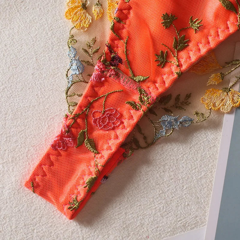 Women Bra and Briefs Sets Lace Flower Embroidery Sexy Perspective Underwire Erotic Lingerie Panty Two-Piece Underwear Set 2026