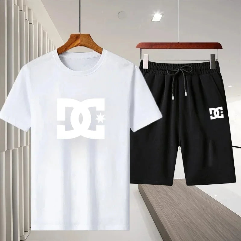 2026 Summer Men's Outdoor Leisure Sports Jogging Fitness Quick-Dry Set - Round Neck Short-Sleeved T-shirt and Shorts 2-Piece Set