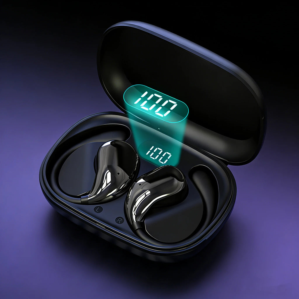 Bluetooth 5.4 Ear Hook Wireless Earphones TWS HiFi Stereo, Waterproof LED Display, Long Standby Touch Control Earbuds for Sports