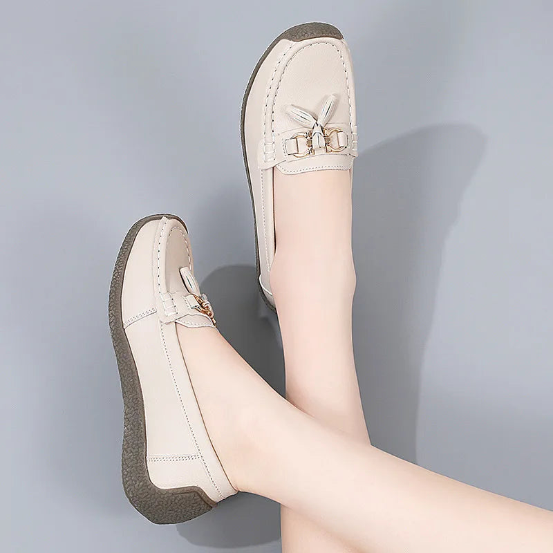 Women's Comfortable Loafers – Soft Sole Flat Shoes with Metal Buckle for Casual Daily Wear and Office Use zapatos para mujer