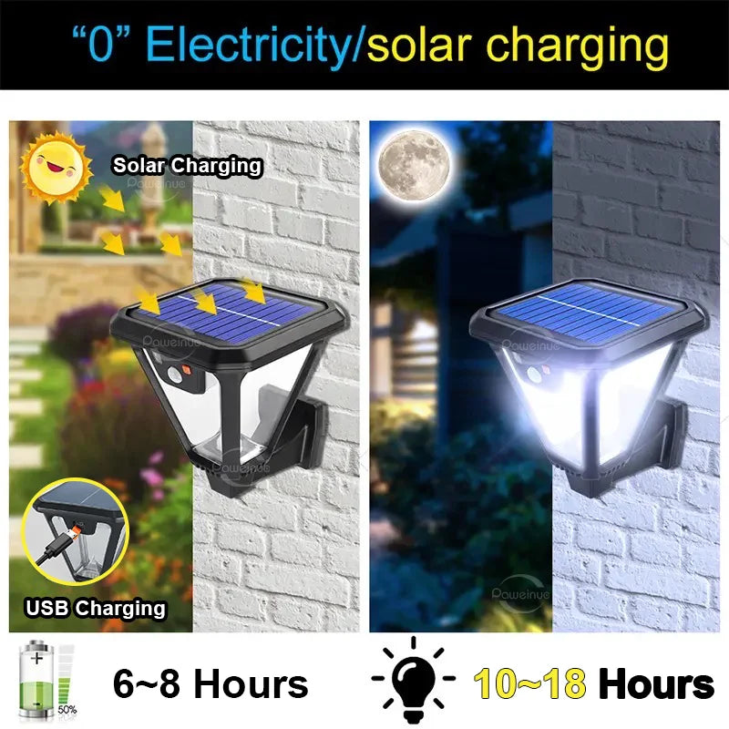 Solar Outdoor Lights USB Rechargeable Solar Lawn Lamp Motion Sensor 3 Modes Solar Wall Lamp Outdoor Waterproof Garden Yard Light