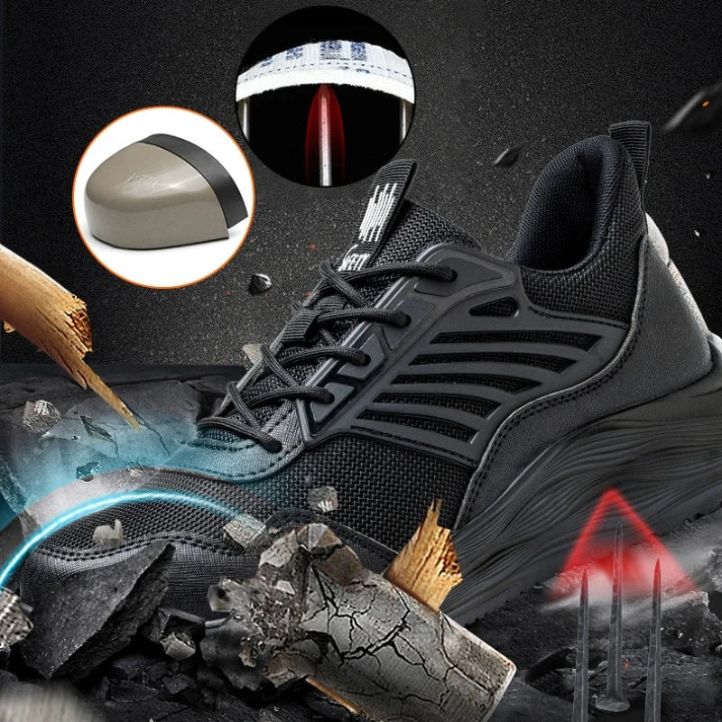 Men's Waterproof Steel Toe Shoes Safety Shoes Anti Compression Anti Puncture Comfortable Protection Pure Black Work Shoes