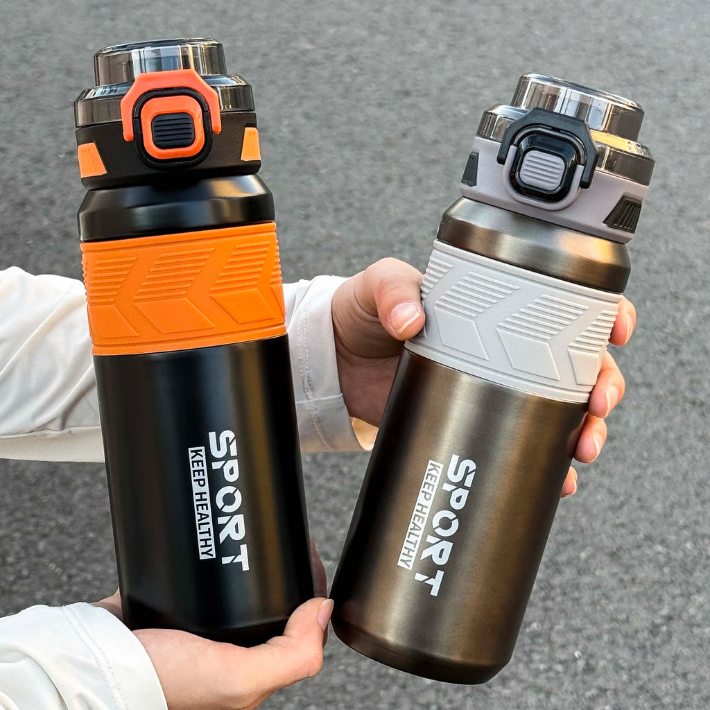 1pc trendy stainless steel thermos cup 650ml, fashionable dual-drinking thermal water bottle, portable with handle for outdoor