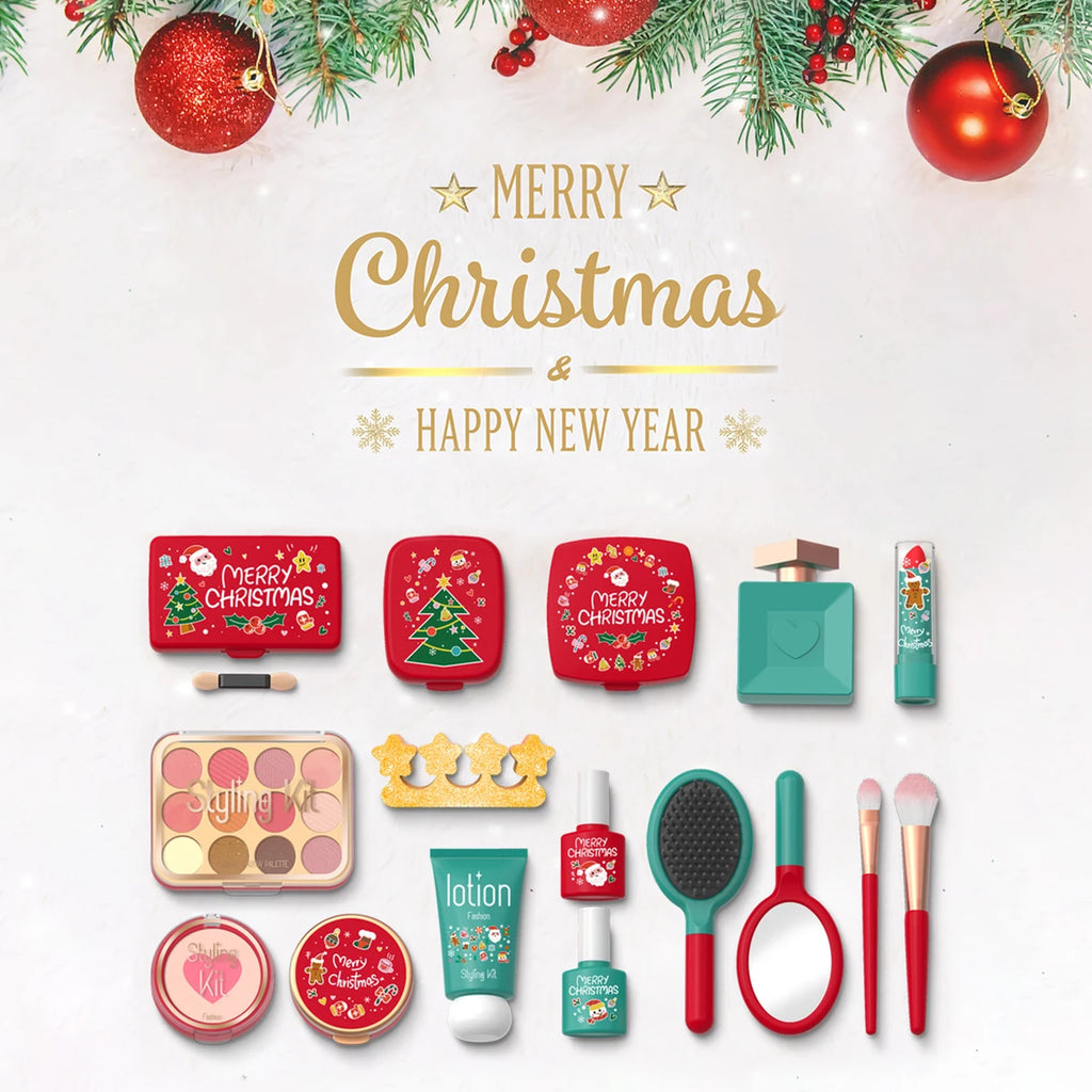 Kids Xmas Simulation Cosmetics Set Pretend Makeup Toys Girls Play House Simulation Make up Educational Toys for Girls Fun Game