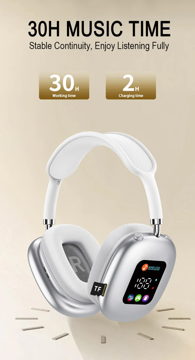 Wireless Bluetooth Headset with RGB Digital Display Screen Card Reader Headset Long Battery life High-fidelity Earphones
