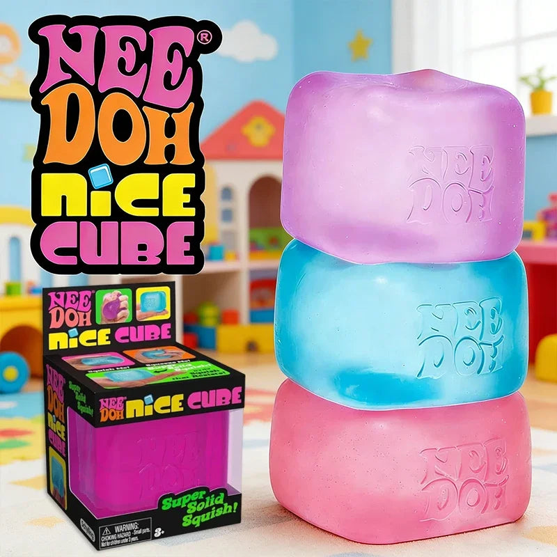 Needoh Nice Cube Antistress Sensoriale, Giocattolo per Ansia e Concentrazione, Cubo Sensoriale da Scrivania per Adulti e Bambini