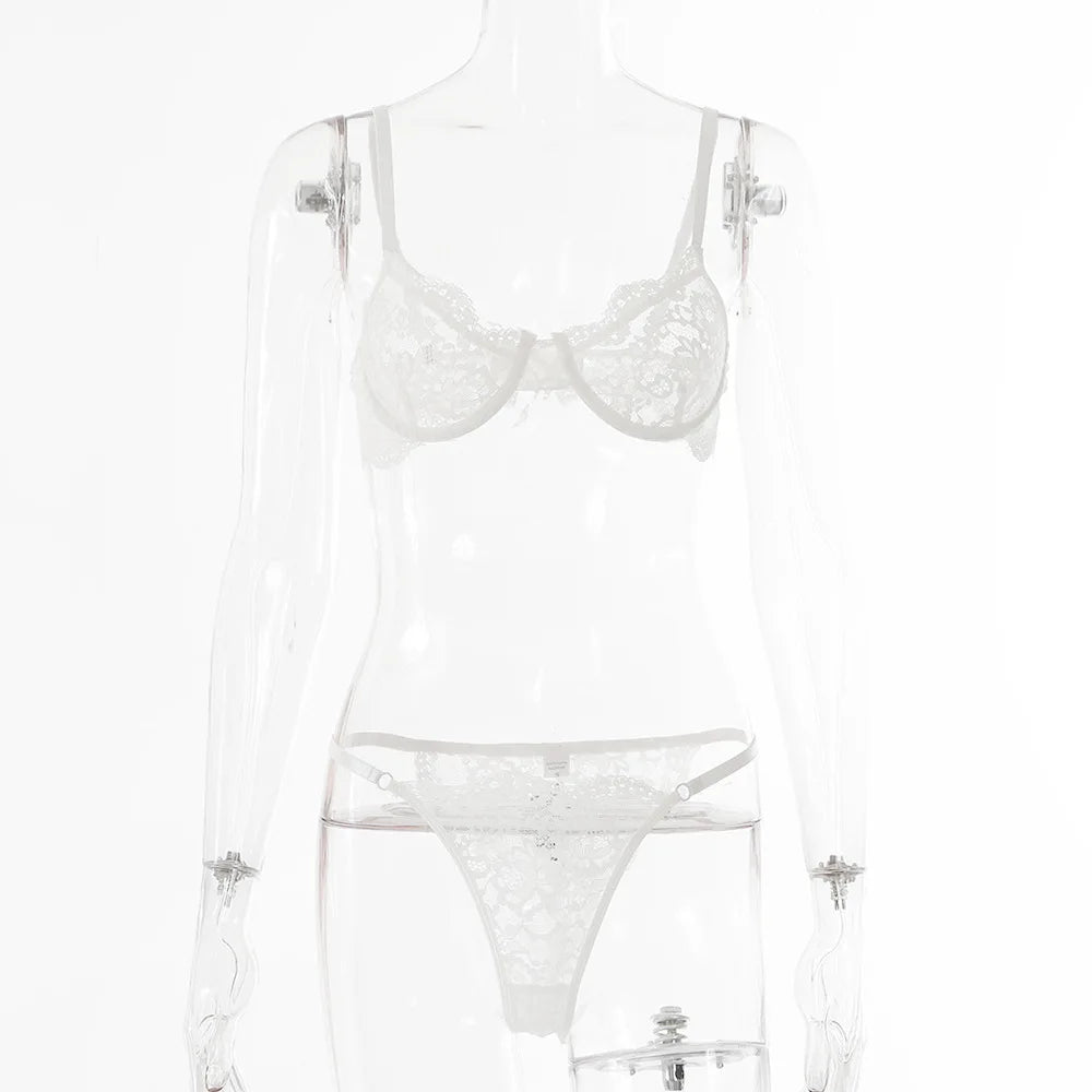 Bra for Women Bra and Panty Set Thongs Push-up Sexy Lingeire Eroitc Underwear Transparent Lace Belt Steel Ring Three-point Set
