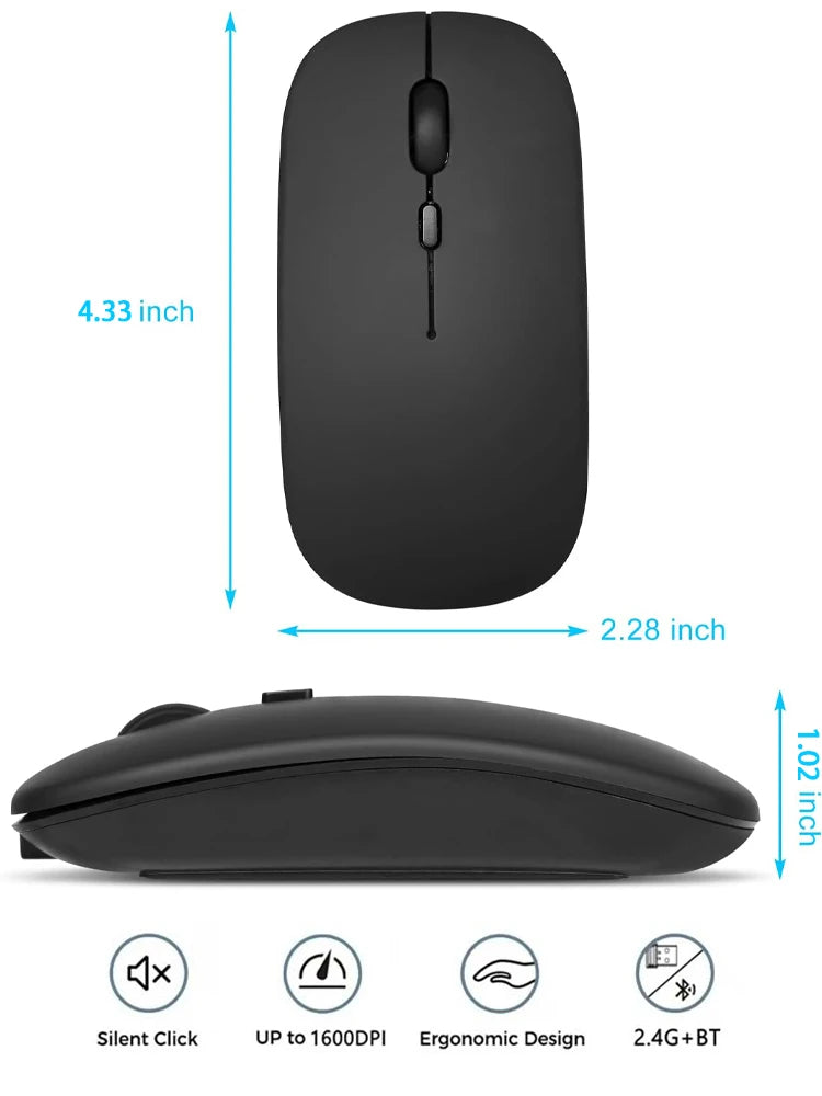 Wireless Bluetooth Mouse 2.4GHz Dual Modes RGB Rechargable Quiet Slim Wireless Mice Compatible For PC iPad Laptop PC Computer