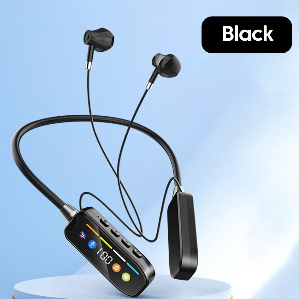Bluetooth 5.4 Wireless Earphones Neck Mounted Headphones Gaming LED Display Hifi Stereo Sports Headset Halter Magnetic Earbud