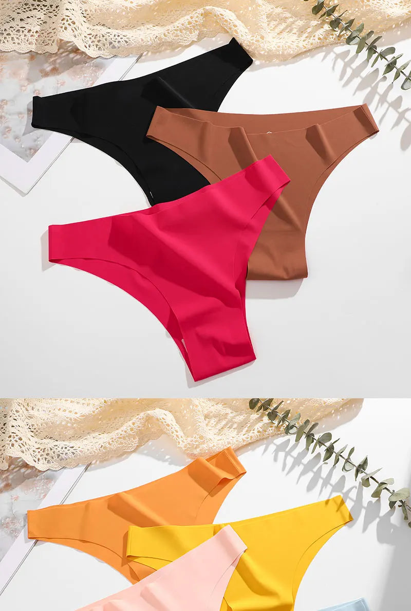 6Pcs/Set Low Waist Panties Plus Size Seamless Ice Silk Panty Sexy Girl Underwear Cotton Crotch Briefs Breathable Brazilian Pants