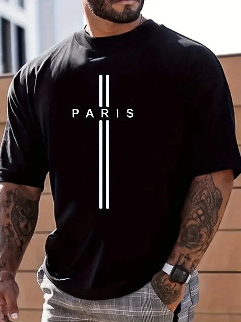 Fashionable casual men's solid color letter print pattern casual loose street fitness high quality versatile men's T-shirt