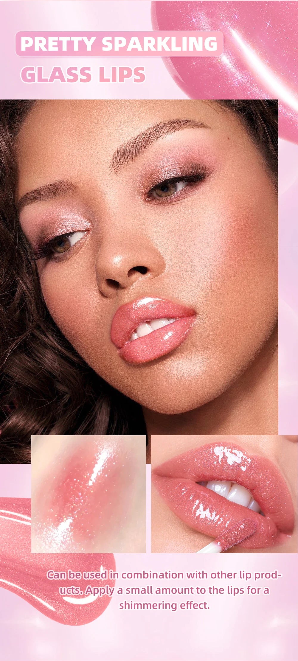 QIBEST Purple Lip Gloss Shimmer Lip Tint Moisturizing Long-Lasting Shine Lip Stain Diamond Hydrating Lip Stain Tint Cosmetics