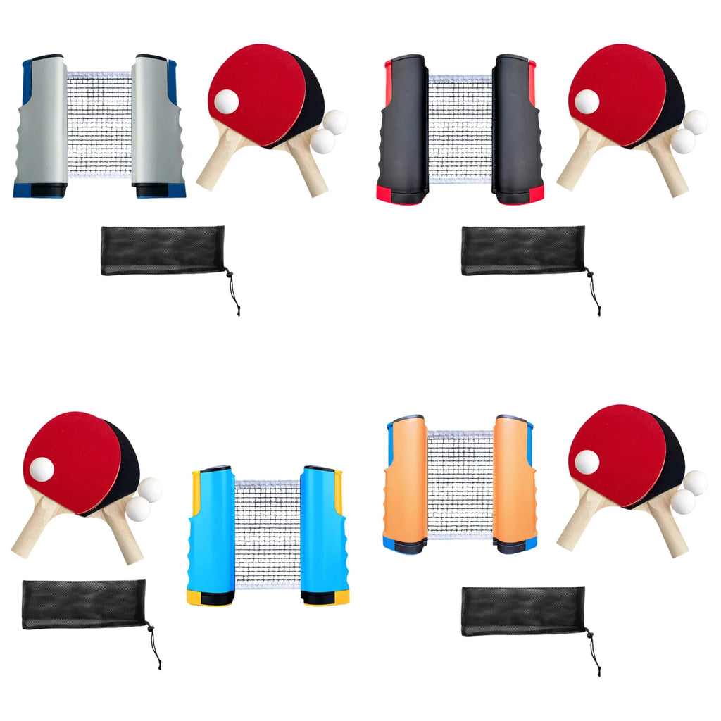1 Set Ping Pong Paddles Set Retractable Net Exercise Table Tennis Set Rackets Balls for Family Home Gym Player Traveling Sports