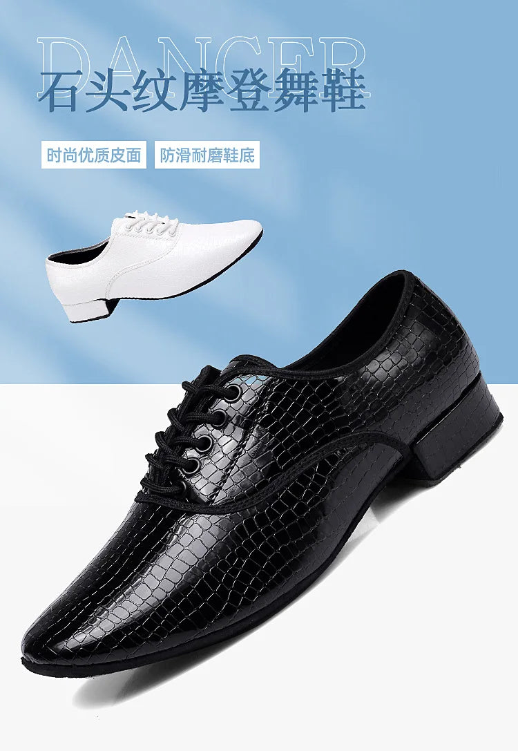 Men Modern Dance Shoes Man Outdoor Dance Leather Latin Jazz Shoes Indoor Suede Sole 2.5CM Heels Ballroom Waltz Shoes Stage Wear