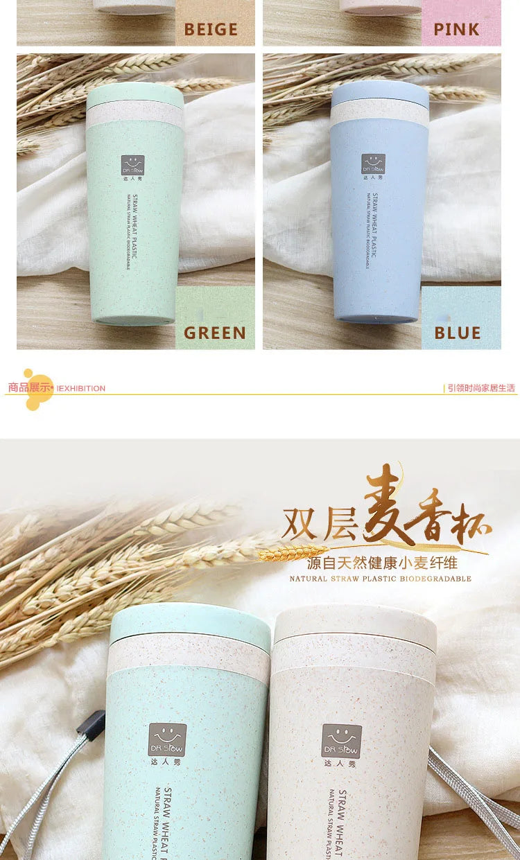 Portable 300ml Thermos Bottle Healthy Plastic Wheat Fiber Cup Double Layer Thermal Mug Office Coffee Tea Water Bottle Travel Mug