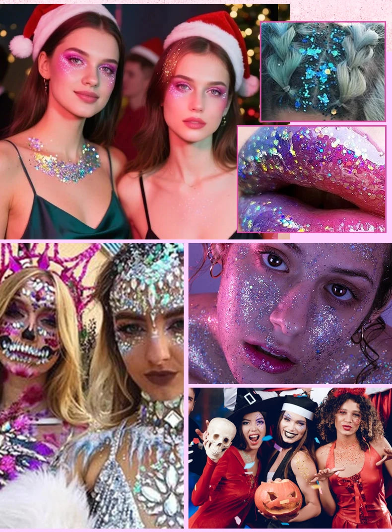 10 piece body glitter gel, carnival face glitter cosmetics suitable for women, shiny thick hair glitter, carnival accessories fo
