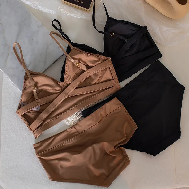 Women Casual Bra Set Elegant Ladies Plain Daily Lingerie Set Ladies Stretch Ventilate Bra and Panty Set Ladies Underwear