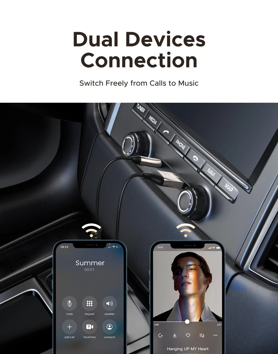 UGREEN Bluetooth 6.0 5.4 Handsfree Adapter Bluetooth 3.5mm AUX Music Navigation Streaming Microphone for Calls Car
