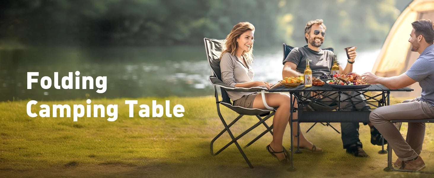 Folding Camping Table Portable Roll-up Table With Adjustable Height Large Storage Bag Carrying Bag For Outdoor&Indoor Picnic BBQ