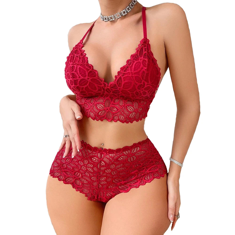 Lace Bra And Panties Set Women Wireless Bralette Low-Rise Panties Female Classic Lace Briefs Comfort Underwear Sexy Lingerie Set