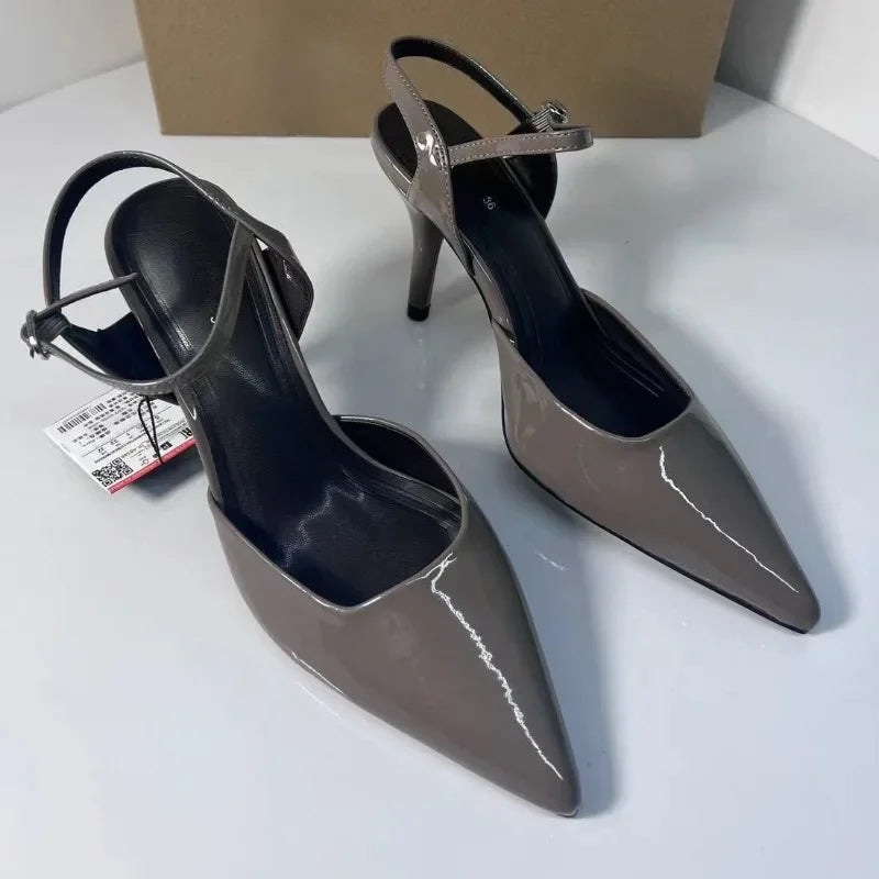 High Heels Women's Shoes for Business Elegant Pointed Toe Patent Leather Daily Office Stilettos Designer Summer Ladies Sandals