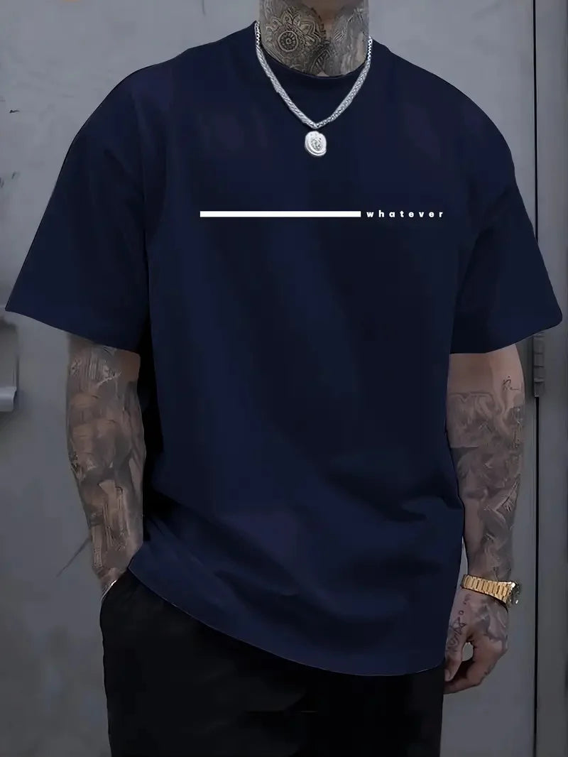 Fashionable casual men's solid color letter print pattern casual loose street fitness high quality versatile men's T-shirt