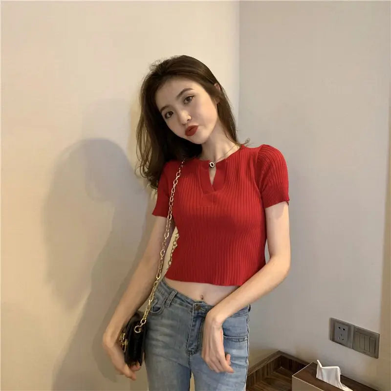 Summer Short-sleeved T-shirt Summer Women's Clothing 2025 New Ins Trendy Spring High-waist Top Short Design Niche