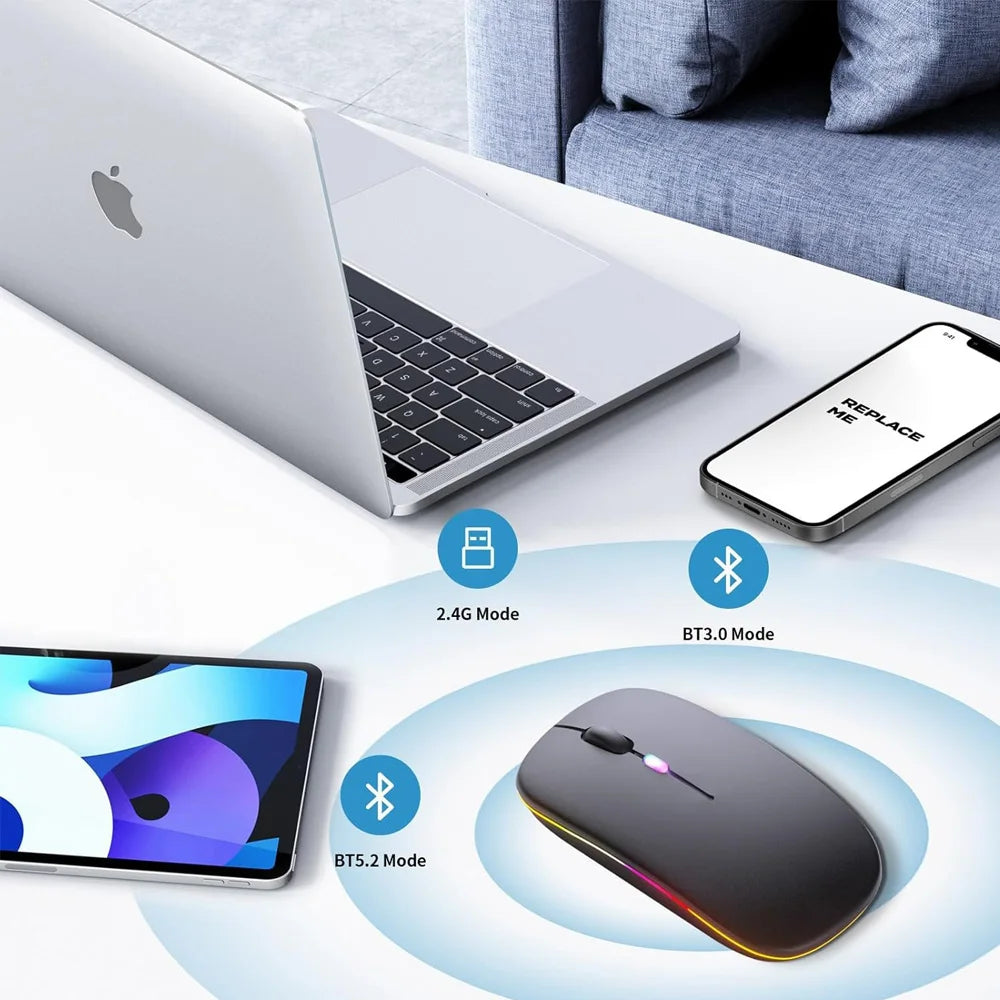 Bluetooth Mouse for Laptop/MacBook/iPad/Android PC,Rechargable Quiet Slim Wireless Mice Compatible with Windows/Linux/Tablet