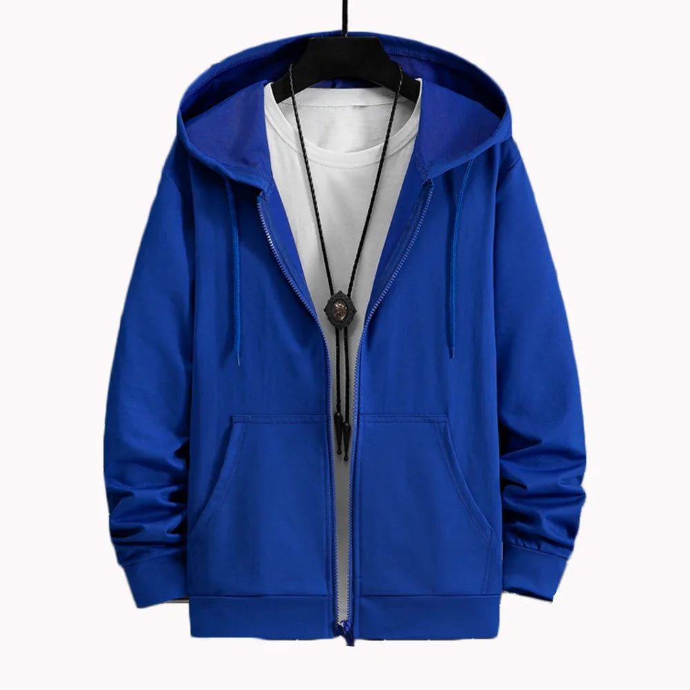 Men's  Trendy Hoodie Cardigan Autumn Hooded Sweatshirt Solid Color Classic Jacket Long Sleeve Zipper Coat Casual Men Clothing