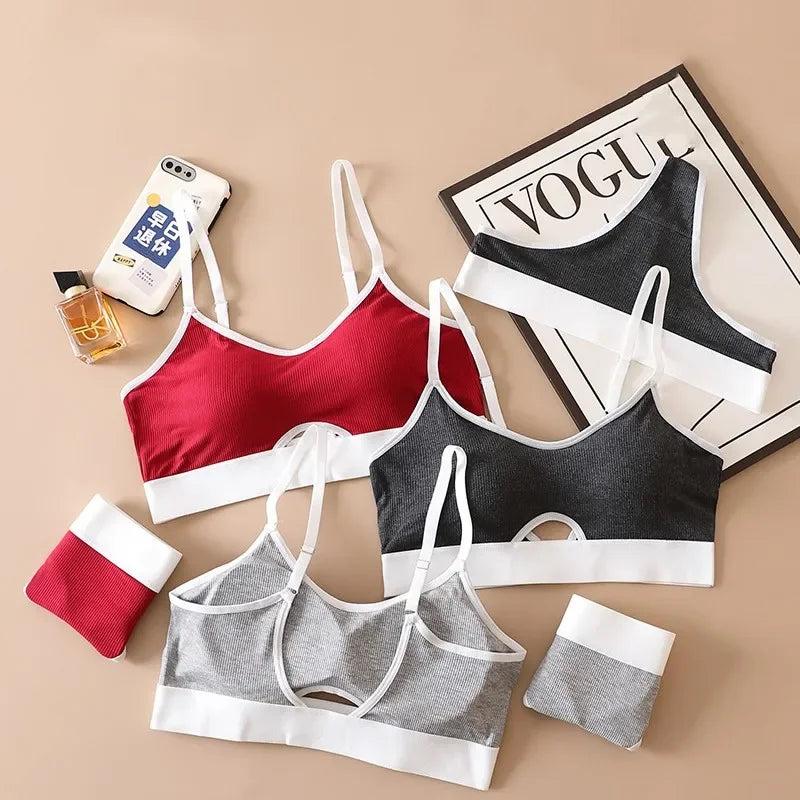 Women's Push-Up Sports Seamless Bra And Panties Set Cotton Hollow out U-Back Lingerie Set Comfort Sexy Underwear Solid Intimates