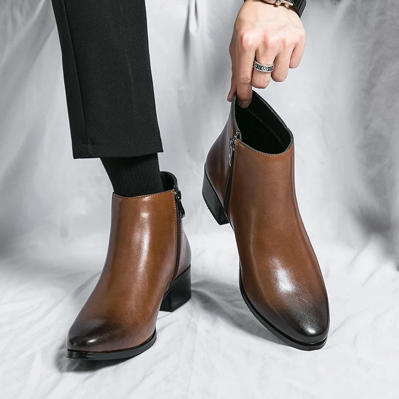 Men's Shoes Chelsea Boots Causal Business Retro Ankle Boots Man Walking Shoes Pu Leather Shoes Waterproof Classic Loafers Men