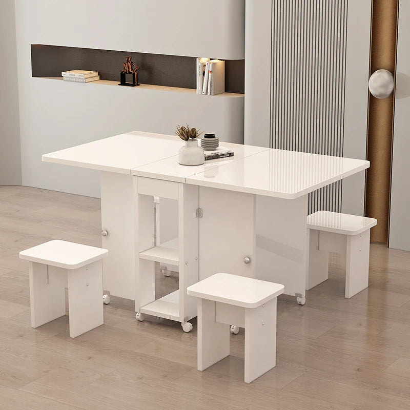 Folding White Dining Table Multifunction Family Waterproof Space Saving Dining Table Design Simple Mesas De Jantar Furnitures